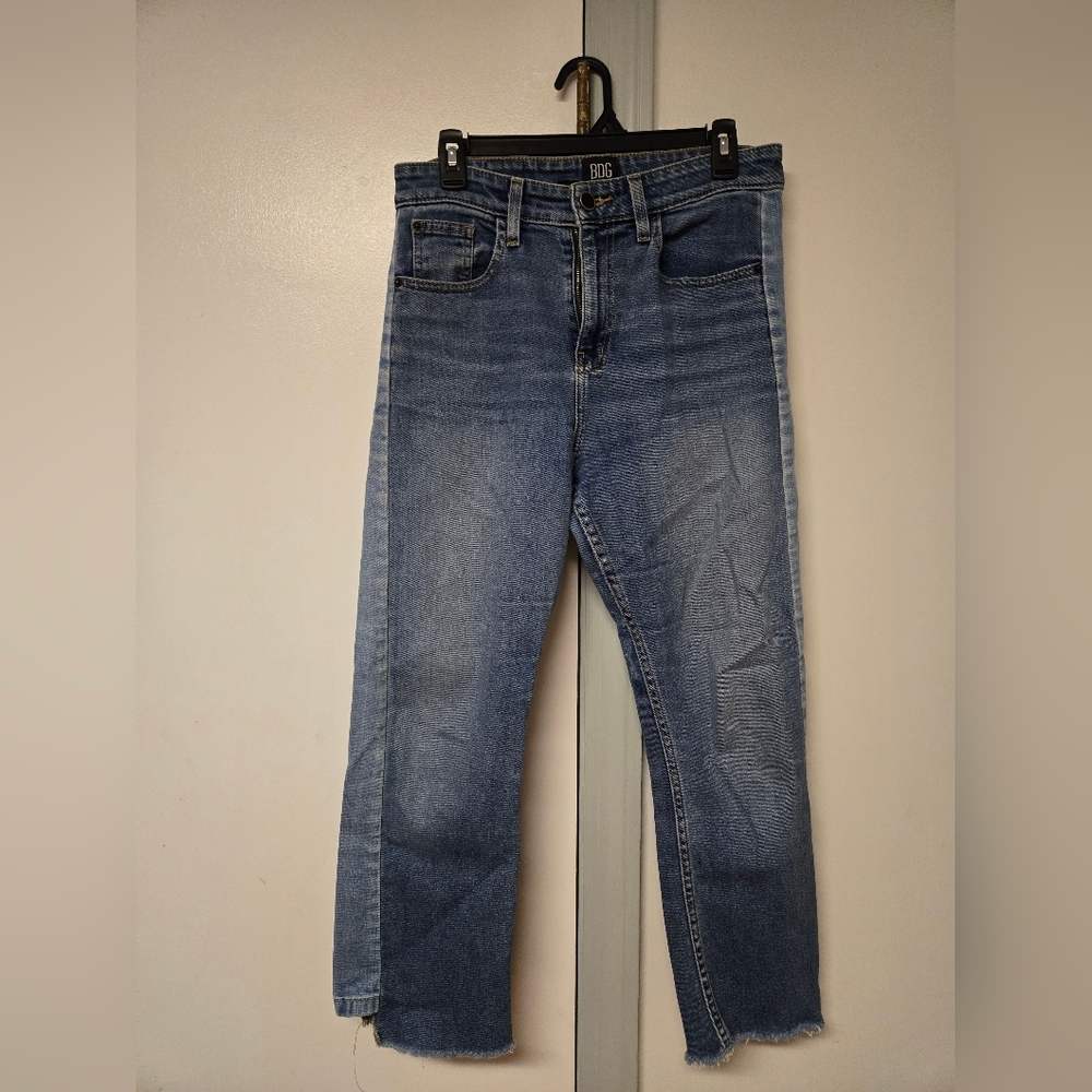 BDG Two Tone Kick Flare High Rise Cropped Distressed Jeans